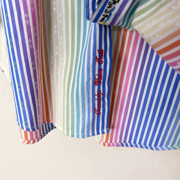 Robert Graham Mens Large Sport Shirt Rainbow Stripe Floral Flip Cuff | Size M - Picture 5 of 10